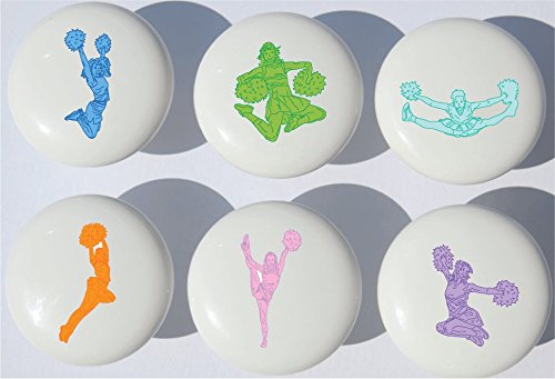 Presto Wall Decals Cheerleader Drawer Pulls/Cheer Leaders Jumping Furniture Ceramic Cabinet Knobs (Set of 6)