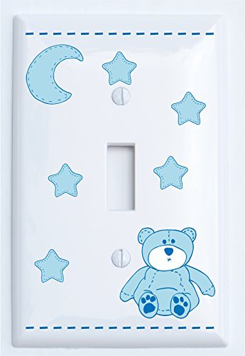 Blue Teddy Bear Light Switch Plate and Outlet Covers with Blue Moon and Stars / Teddy Bear Nursery Decor