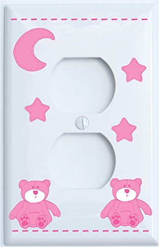 Pink Teddy Bear Light Switch Plate and Outlet Covers with Pink Moon and Stars/Teddy Bear Nursery Decor