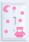 Pink Teddy Bear Light Switch Plate and Outlet Covers with Pink Moon and Stars/Teddy Bear Nursery Decor
