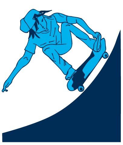 Blue Skater with Half Pipe Wall Sticker Decal