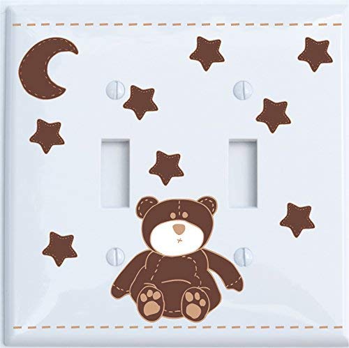 Brown Teddy Bear Light Switch Plate and Outlet Covers with Brown Moon and Stars / Teddy Bear Nursery Decor