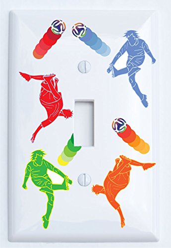 Soccer Light Switch Plates / Boys Soccer Switch Plate with Green, Blue, Red and Orange Soccer Players