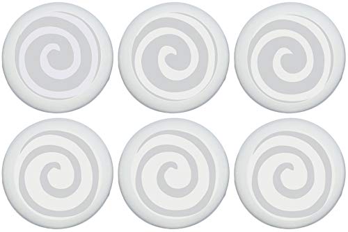 Gray Swirly Spiral Polka Dot Drawer Knobs/Grey Whimsical Swirls Ceramic Cabinet Pulls for Nursery or Children's Room Decor (Set of 6)