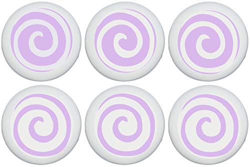 Purple Swirly Spiral Polka Dot Drawer Knobs/Lavender Whimsical Swirls Ceramic Cabinet Pulls for Nursery or Children's Room Decor (Set of 6)