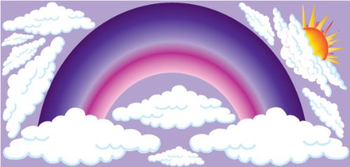 Purple Rainbow Wall Decals/Stickers with Sun and Clouds Wall Decals/Spring Time Wall Decor