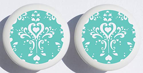Damask Print Aqua Drawer Pulls