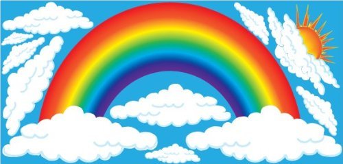 Giant Rainbow Wall Decals with Sun and Clouds Wall Stickers, Nursery Wall Decor