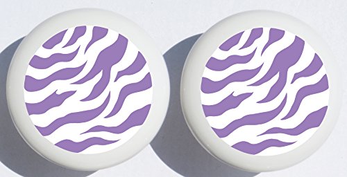 Just Purple Zebra Print Drawer Pulls / Polka Dot Ceramic Cabinet Knobs / Safari Nursery Room Decor (Set of Two)