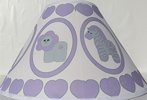 Purple Baby Safari Lamp Shade with Elephants, Owl, Zebra, Giraffe, Hippo, Lion and Monkey Nursery Decor