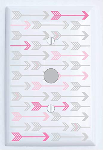 Pink, and Grey Arrow Print Pattern Light Switch Plate and Outlet Covers Arrows Woodland Forest Nursery Wall Decor for Baby Girls