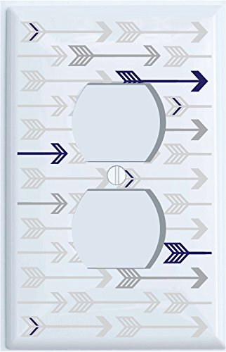 Grey and Navy Arrow Print Light Switch Plate and Outlet Covers Grey Woodland Nursery Decor for Baby Boys or Girls