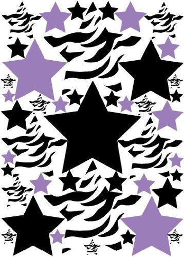 Zebra Print Stars, Purple, and Black Wall Stickers / Decals