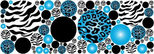Large Blue Leopard / Cheetah and Zebra Print Polka Dots Wall Decals / Stickers