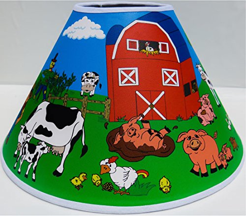 Farm Animal Lamp Shade / Complete Farm Theme with Barnyard, Cows, Horses, Pigs, Chickens, Ducks, and Tractor