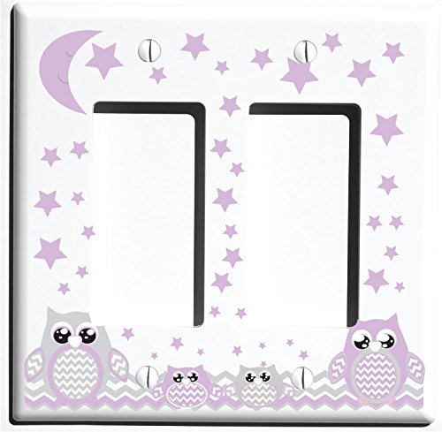 Grey and Purple Owl Light Switch Wall Plate Covers and Outlet Covers / Owl Nursery Decor