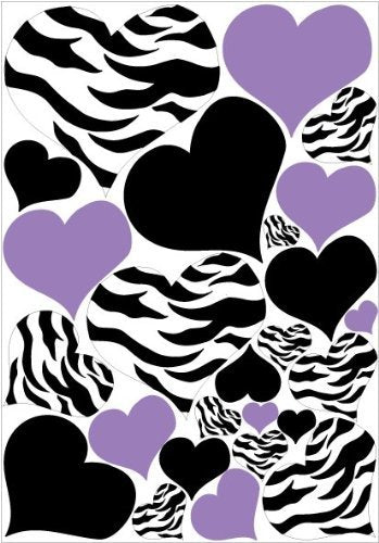 Zebra Print, Black and PURPLE Heart Wall Stickers,decals, Graphics