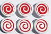 Red Swirly Spiral Polka Dot Drawer Knobs/Whimsical Swirls Ceramic Cabinet Pulls for Nursery or Children's Room Decor (Set of 6)