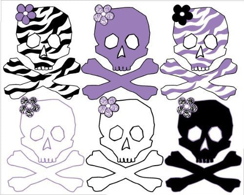 Skull Wall Stickers / Decals Purple and Zebra Print