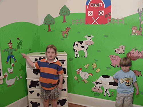 Giant Farm Animal Wall Decals  Stickers with Barnyard Animals, Cows, Sheep, Pigs, Horse, Goats, Chickens, Ducks, Puppy Dog and Cat