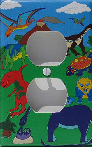 Dinosaur Outlet Cover Switch Plate / Dinosaur Switch Plates Wall Decor with Brontosaurus, Stegosaurus, T Rex, Pterodactyl