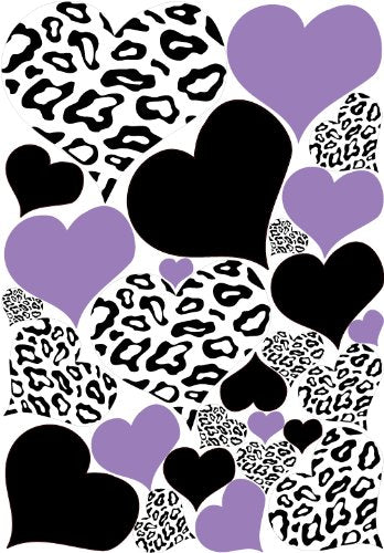Leopard Print Hearts in Purple and Black Wall Stickers / Decals