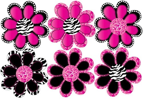 Hot Pink Zebra and Leopard Print Animal Print Octi- Petal Flower Wall Stickers, Wall Decals