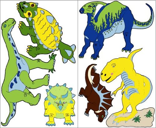 Dinosaur Wall Stickers Decals in Blue Green Yellow Brown