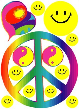 Sixties Rainbow Theme Peace Sign Wall Stickers, Decals
