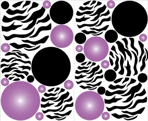 Purple Radial Zebra Print Dot Wall Decals / Zebra Print Polka Dots Wall Decals