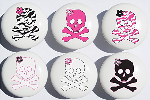Zebra Print Skull Drawer Pulls