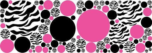 Zebra Print, Black and Hot Pink Dots Wall Decals /Zebra Wall Stickers