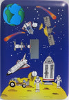 Outer Space Light Switch Plate Covers Moon, Lunar Lander, Astronauts, Stars, Comets, Planet Earth, Spaceships