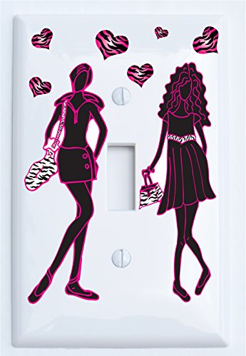 Runway Fashion Models Light Switch Plate and Outlet Covers with Zebra Print Hearts / Zebra Print Wall Decor