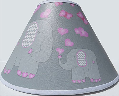 Pink Elephant Lamp Shade with Hearts and Butterflies/Jungle Safari Elephant Nursery Decor