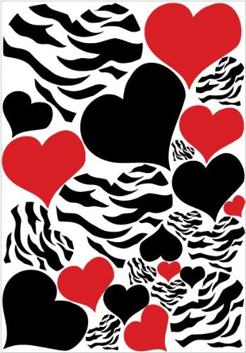 Zebra Print, Red and Black Heart Wall Stickers, Decals, Graphics
