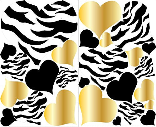 Gold Zebra Print Heart Wall Decal / Gold and Black Wall Stickers