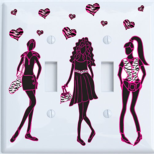 Runway Fashion Models Light Switch Plate and Outlet Covers with Zebra Print Hearts / Zebra Print Wall Decor