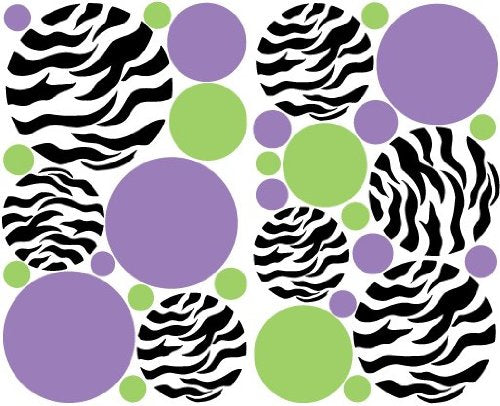 Zebra Print Dots Purple Green Wall Stickers / Decals / Decor