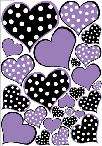Purple and Black Polka Dot Heart Wall Decals Stickers