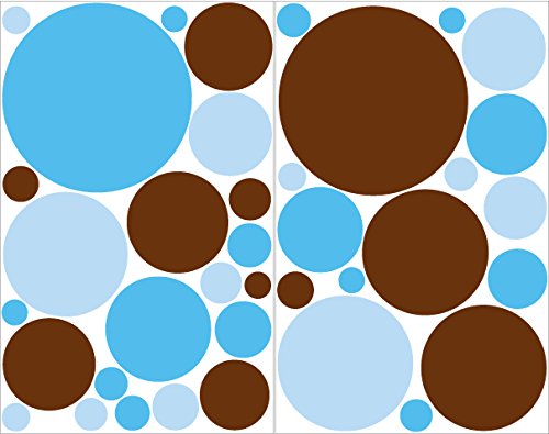 Brown and Blue Polka Dot Wall Decals / 36 Dots Wall Stickers in light Blue, Blue and Brown