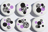 Purple Black and Zebra Print Dot Drawer Pulls/Zebra Ceramic Drawer Knobs, Set of 6