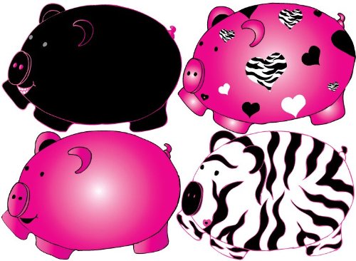 Black and Hot Pink Pig Removable Wall Decal Stickers