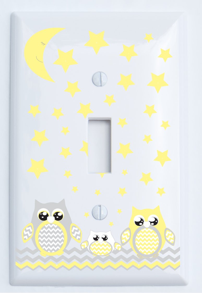 Grey and Yellow Owl Light Switch Cover Wall Plate Outlet Cover