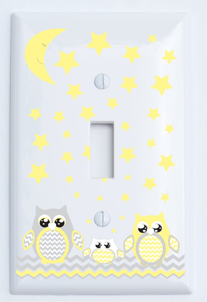 Grey and Yellow Owl Light Switch Cover Wall Plate Outlet Cover
