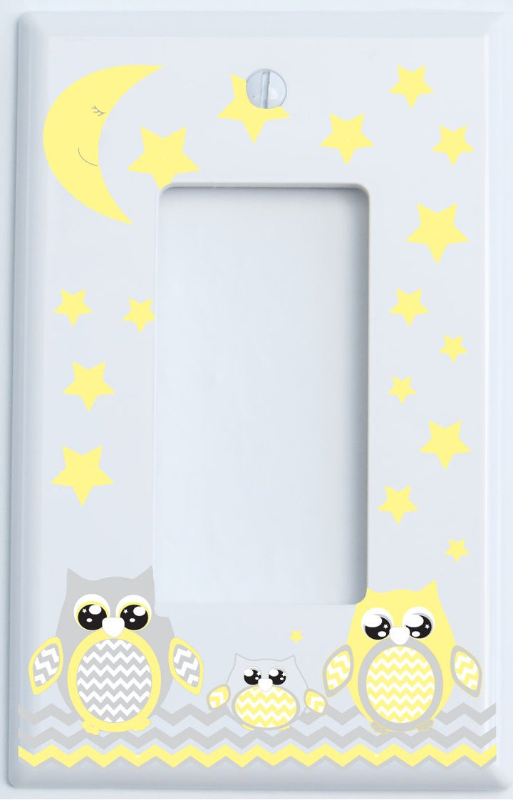 Grey and Yellow Owl Light Switch Cover Wall Plate Outlet Cover