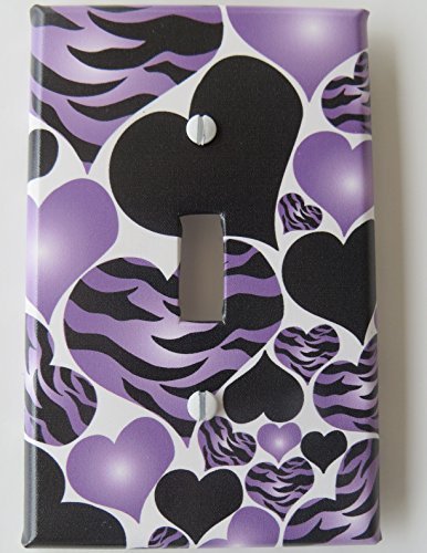 Single Toggle Purple Zebra Hearts Light Switch Plate Cover