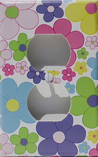 Pastel Daisy Flower Outlet Switch Plate Cover / Nursery Wall Decor in Light Pink, Purple, Yellow, Blue, Green and Orange