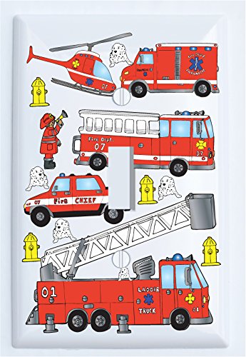 Fire Trucks Light Switch Plate and Outlet Covers Fire Engines Firetruck Wall Décor
