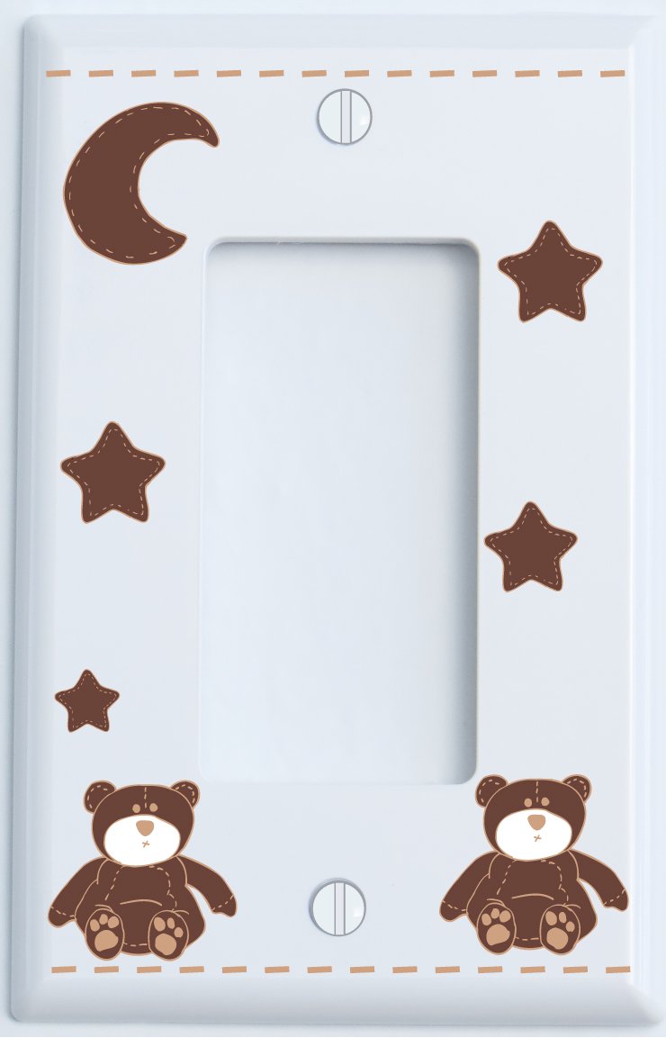 Brown Teddy Bear Light Switch Plate and Outlet Covers with Brown Moon and Stars / Teddy Bear Nursery Decor